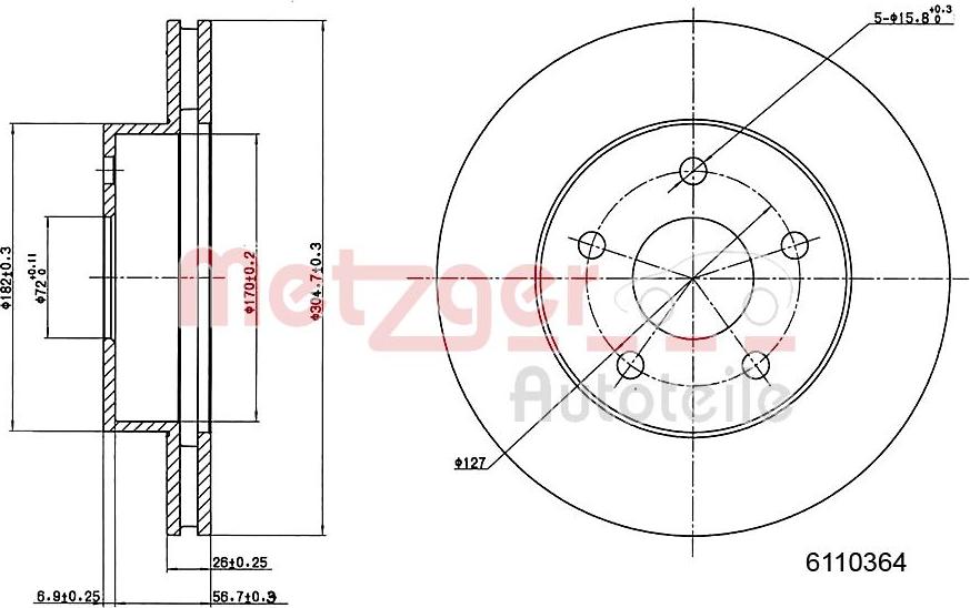 Metzger 6110364 - Гальмівний диск autozip.com.ua