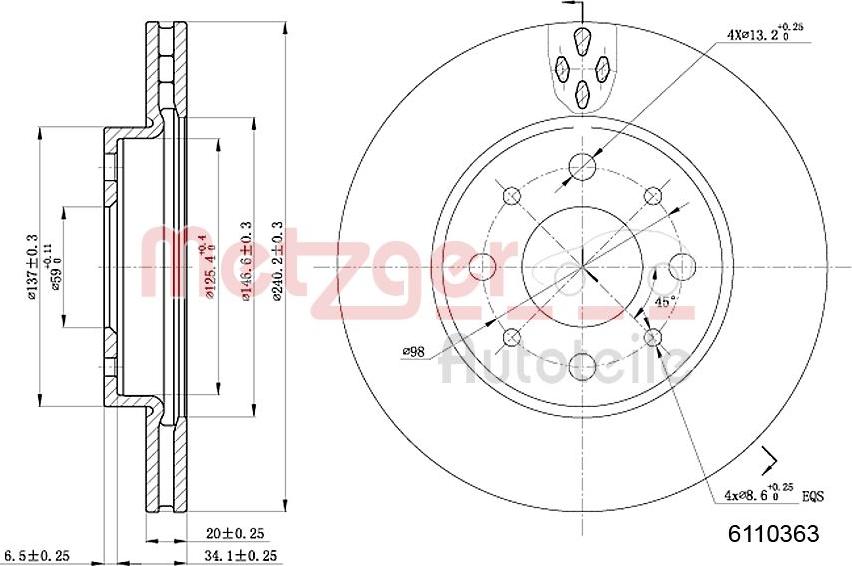 Metzger 6110363 - Гальмівний диск autozip.com.ua