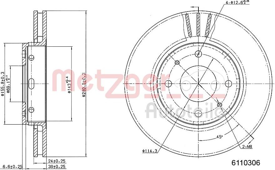 Metzger 6110306 - Гальмівний диск autozip.com.ua