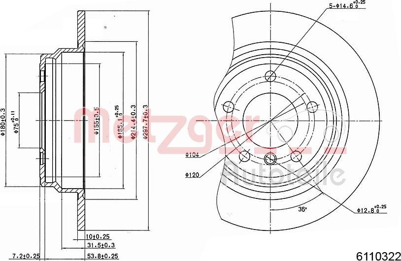 Metzger 6110322 - Гальмівний диск autozip.com.ua