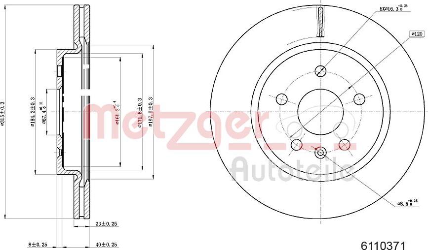 Metzger 6110371 - Гальмівний диск autozip.com.ua