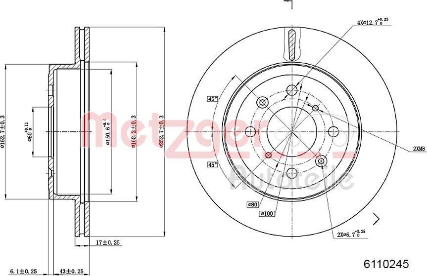 Metzger 6110245 - Гальмівний диск autozip.com.ua