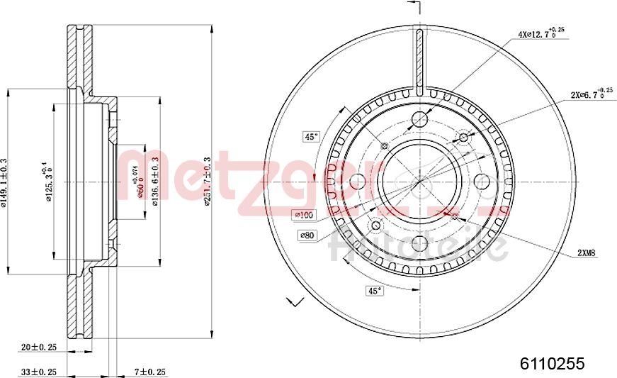 Metzger 6110255 - Гальмівний диск autozip.com.ua