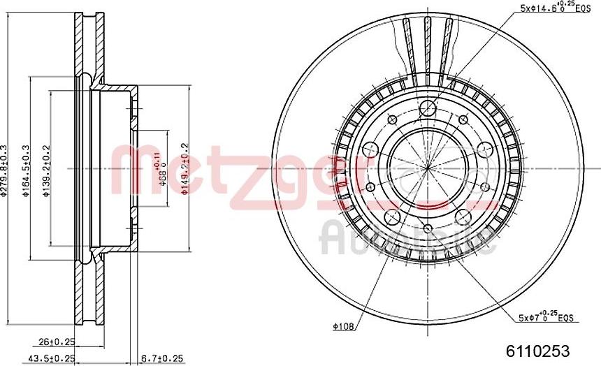 Metzger 6110253 - Гальмівний диск autozip.com.ua