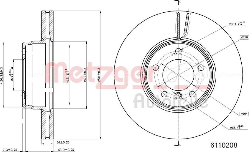 Metzger 6110208 - Гальмівний диск autozip.com.ua