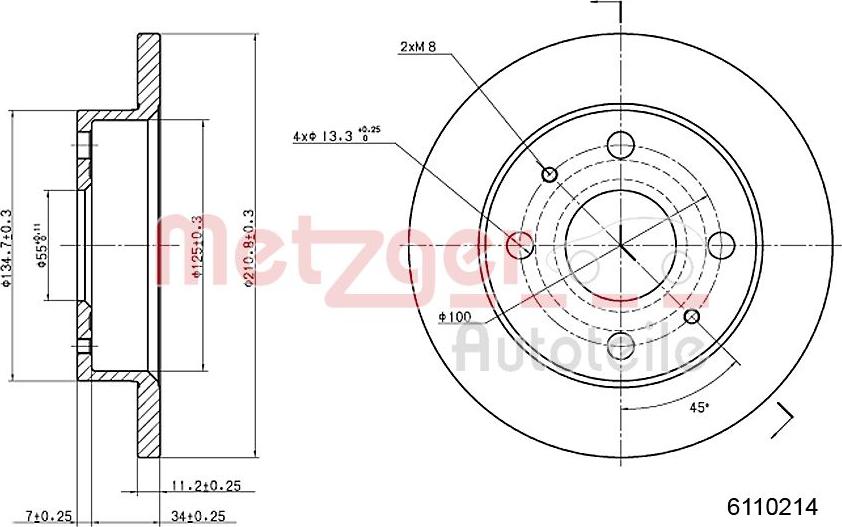 Metzger 6110214 - Гальмівний диск autozip.com.ua