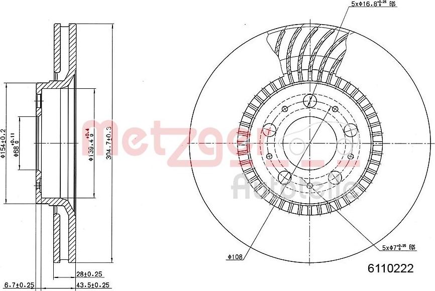 Metzger 6110222 - Гальмівний диск autozip.com.ua