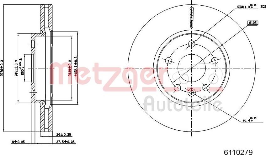 Metzger 6110279 - Гальмівний диск autozip.com.ua