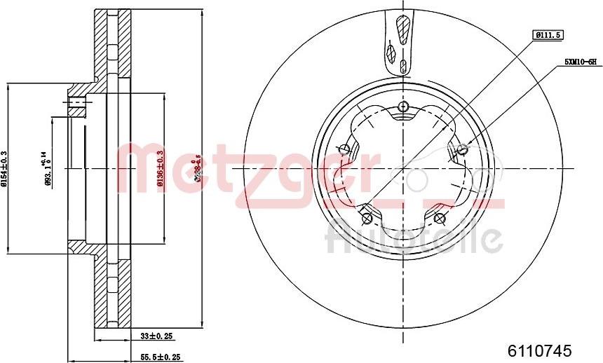 Metzger 6110745 - Гальмівний диск autozip.com.ua