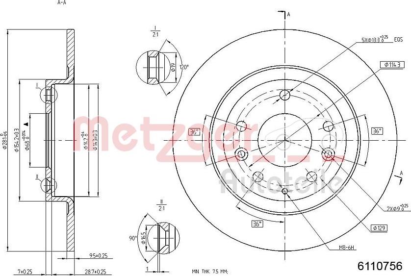 Metzger 6110756 - Гальмівний диск autozip.com.ua