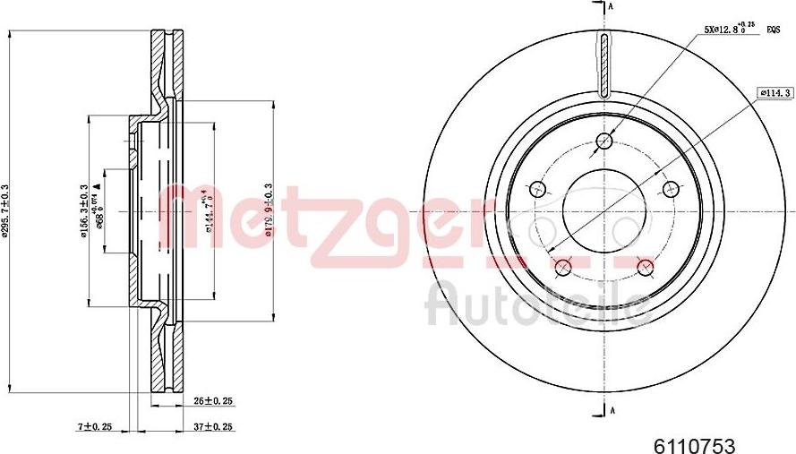 Metzger 6110753 - Гальмівний диск autozip.com.ua