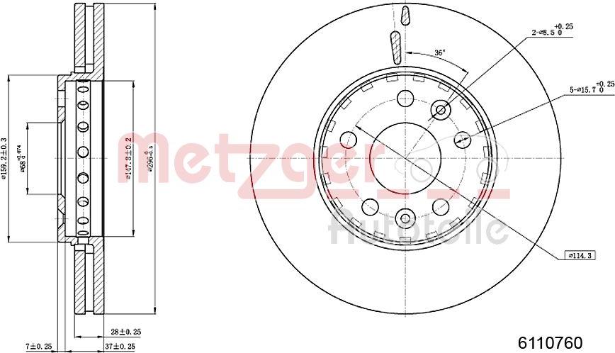 Metzger 6110760 - Гальмівний диск autozip.com.ua