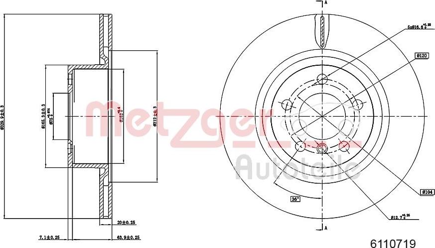 Metzger 6110719 - Гальмівний диск autozip.com.ua