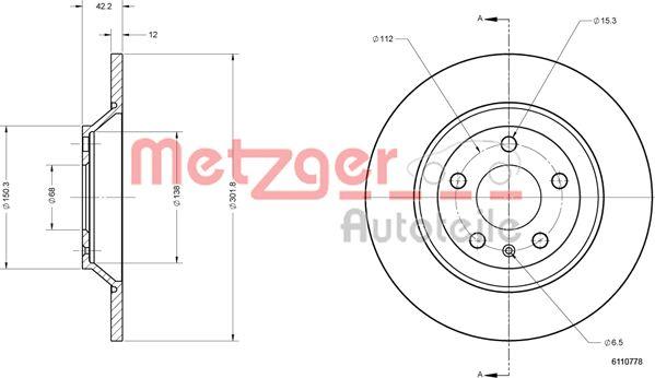 Metzger 6110778 - Гальмівний диск autozip.com.ua