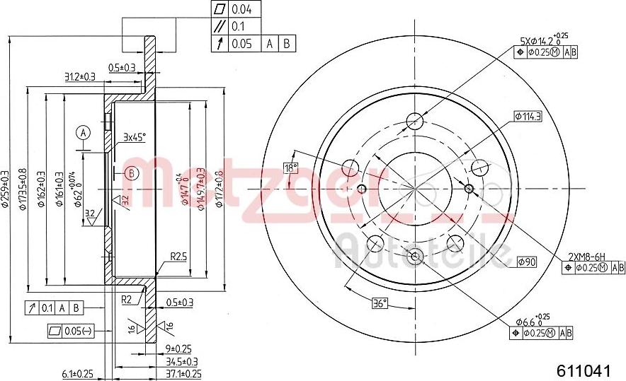 Metzger 6111041 - Гальмівний диск autozip.com.ua