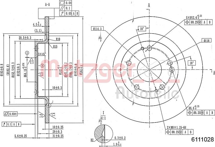 Metzger 6111028 - Гальмівний диск autozip.com.ua