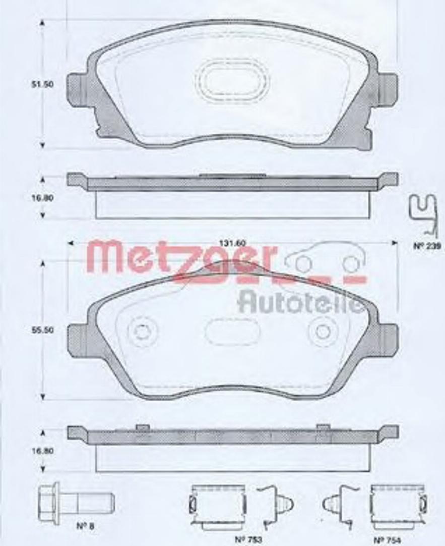 Metzger 077460 - Гальмівні колодки, дискові гальма autozip.com.ua