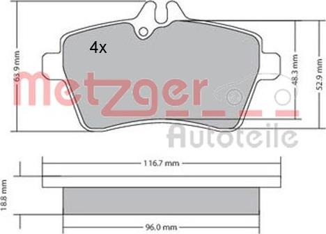 Metzger 1170053 - Гальмівні колодки, дискові гальма autozip.com.ua