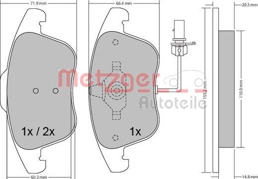 Metzger 1170156 - Гальмівні колодки, дискові гальма autozip.com.ua