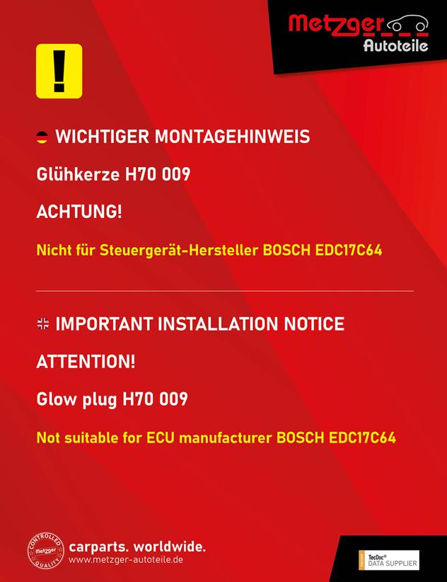 Metzger H70 009 - Свічка розжарювання autozip.com.ua