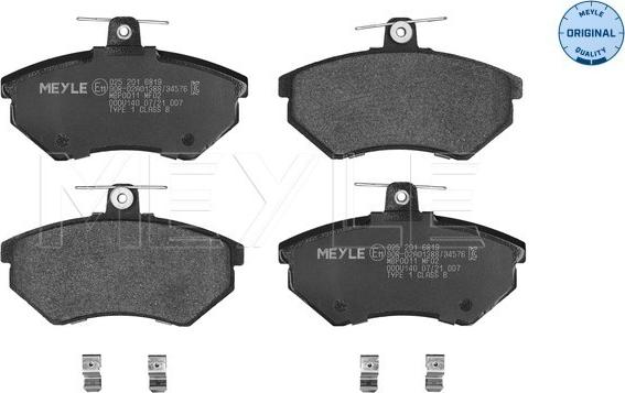 Meyle 025 201 6819 - Гальмівні колодки, дискові гальма autozip.com.ua