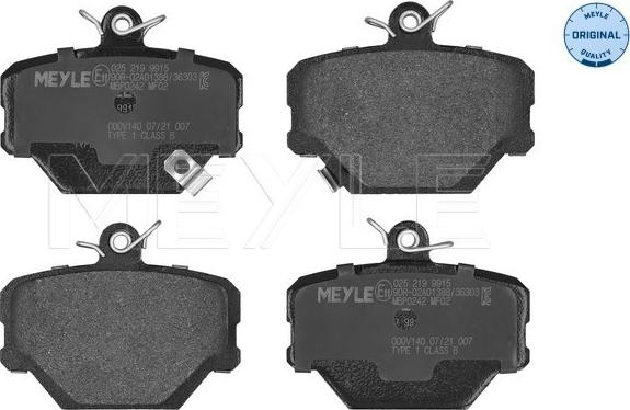 Meyle 025 219 9915 - Гальмівні колодки, дискові гальма autozip.com.ua