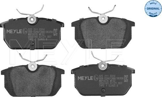 Meyle 025 211 0314 - Гальмівні колодки, дискові гальма autozip.com.ua