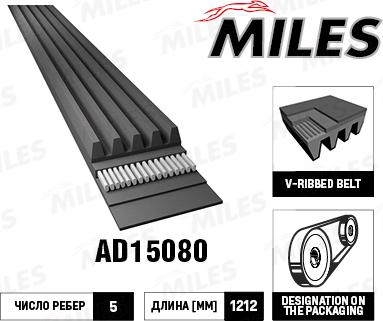 Miles AD15080 - Поліклиновий ремінь autozip.com.ua
