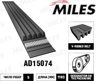 Miles AD15074 - Поліклиновий ремінь autozip.com.ua