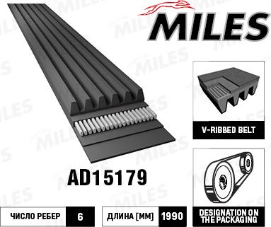 Miles AD15179 - Поліклиновий ремінь autozip.com.ua