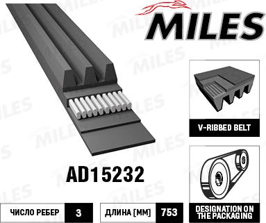 Miles AD15232 - Поліклиновий ремінь autozip.com.ua