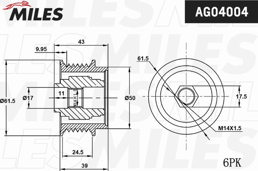 Miles AG04004 - Ремінний шків, генератор autozip.com.ua