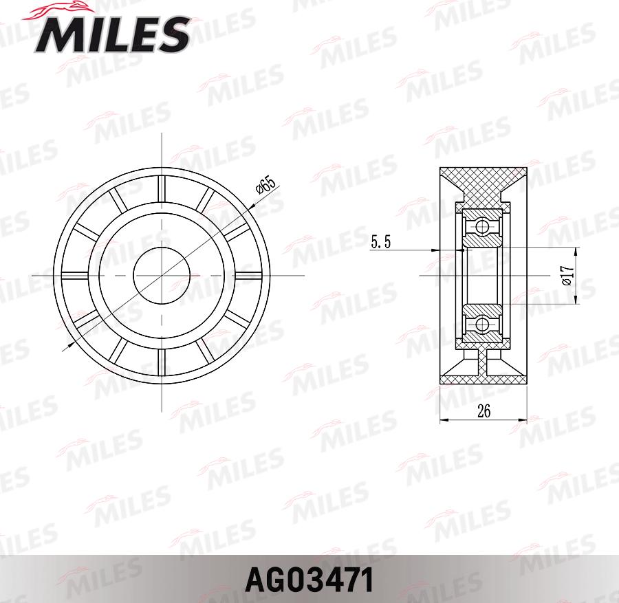 Miles AG03471 - Паразитний / провідний ролик, поліклиновий ремінь autozip.com.ua