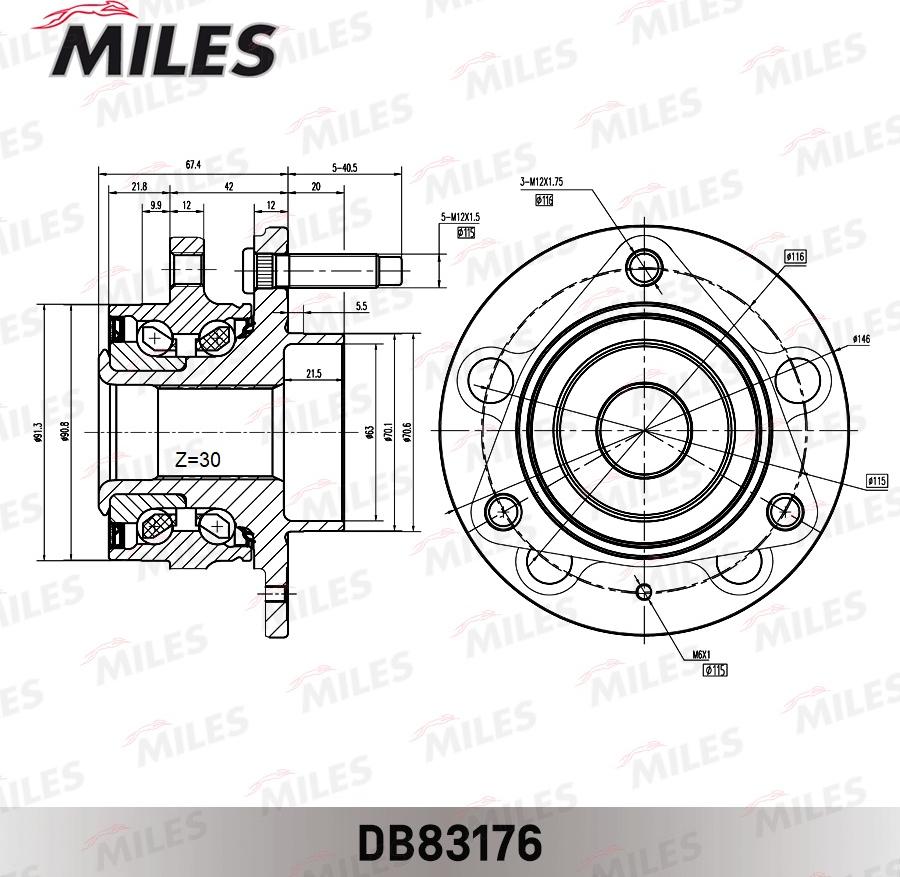 Miles DB83176 - Комплект підшипника маточини колеса autozip.com.ua