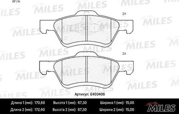 Miles E400406 - Гальмівні колодки, дискові гальма autozip.com.ua