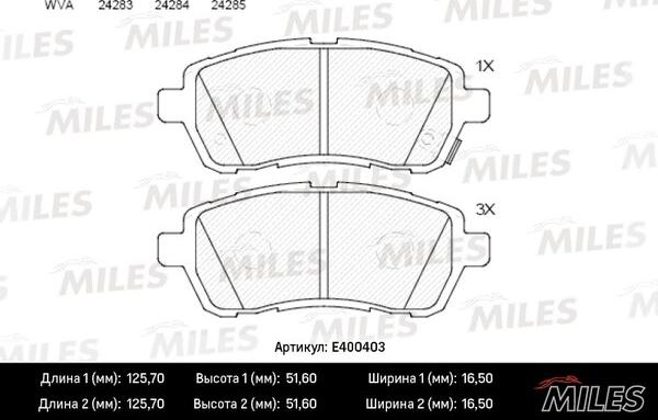 Miles E400403 - Гальмівні колодки, дискові гальма autozip.com.ua
