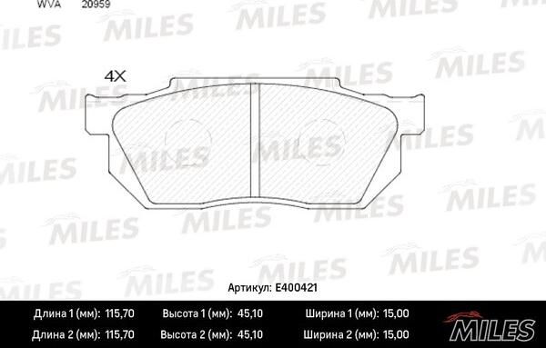 Miles E400421 - Гальмівні колодки, дискові гальма autozip.com.ua