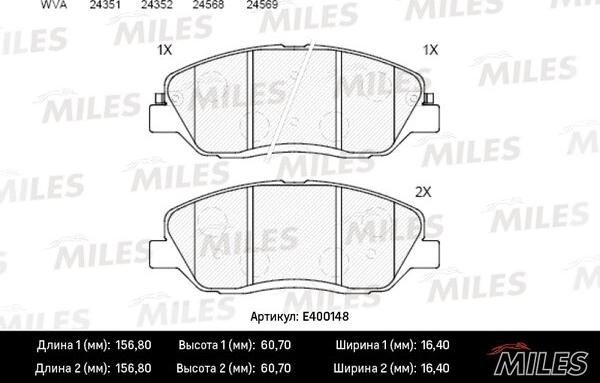 Miles E400148 - Гальмівні колодки, дискові гальма autozip.com.ua