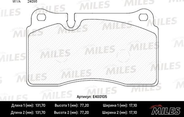 Miles E400105 - Гальмівні колодки, дискові гальма autozip.com.ua