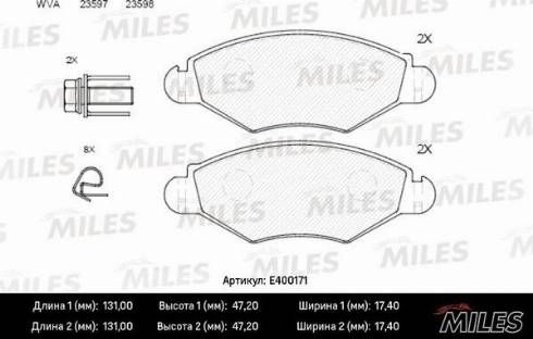 Miles E400171 - Гальмівні колодки, дискові гальма autozip.com.ua
