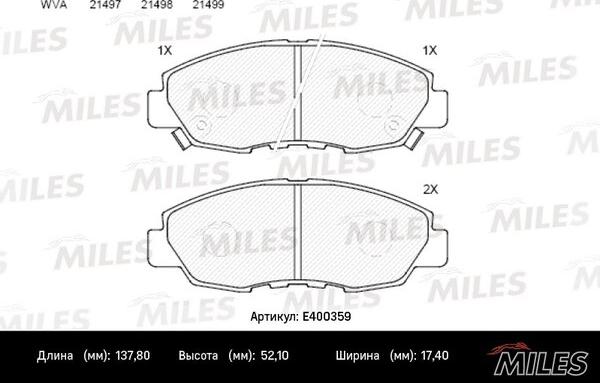 Miles E400359 - Гальмівні колодки, дискові гальма autozip.com.ua