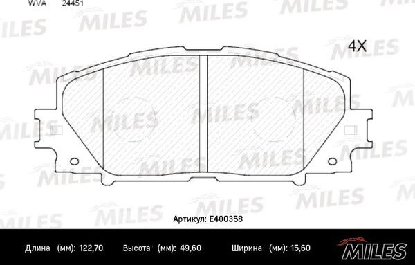 Miles E400358 - Гальмівні колодки, дискові гальма autozip.com.ua