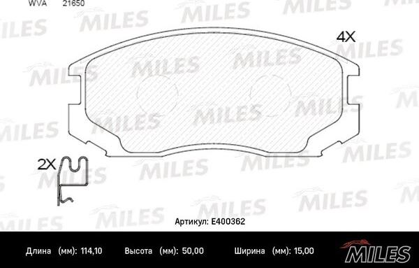 Miles E400362 - Гальмівні колодки, дискові гальма autozip.com.ua