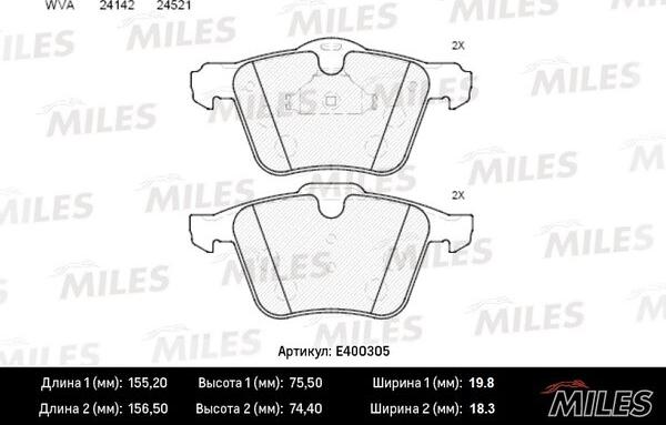 Miles E400305 - Гальмівні колодки, дискові гальма autozip.com.ua