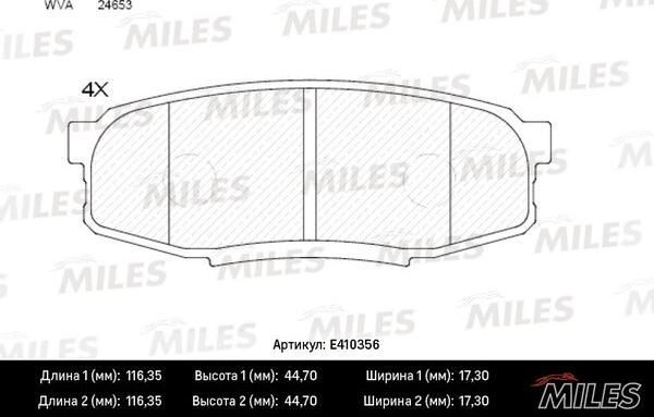 Miles E410356 - Гальмівні колодки, дискові гальма autozip.com.ua