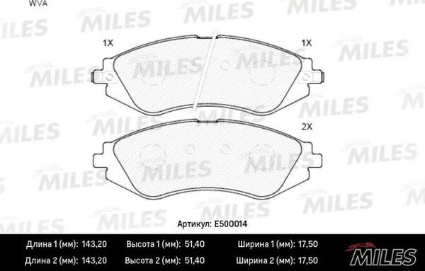 Miles E500014 - Гальмівні колодки, дискові гальма autozip.com.ua