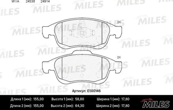 Miles E500146 - Гальмівні колодки, дискові гальма autozip.com.ua