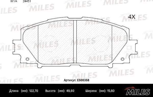 Miles E500358 - Гальмівні колодки, дискові гальма autozip.com.ua
