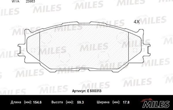 Miles E500313 - Гальмівні колодки, дискові гальма autozip.com.ua