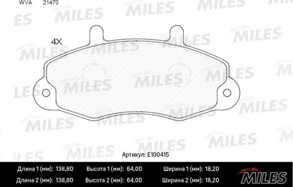 Miles E100415 - Гальмівні колодки, дискові гальма autozip.com.ua